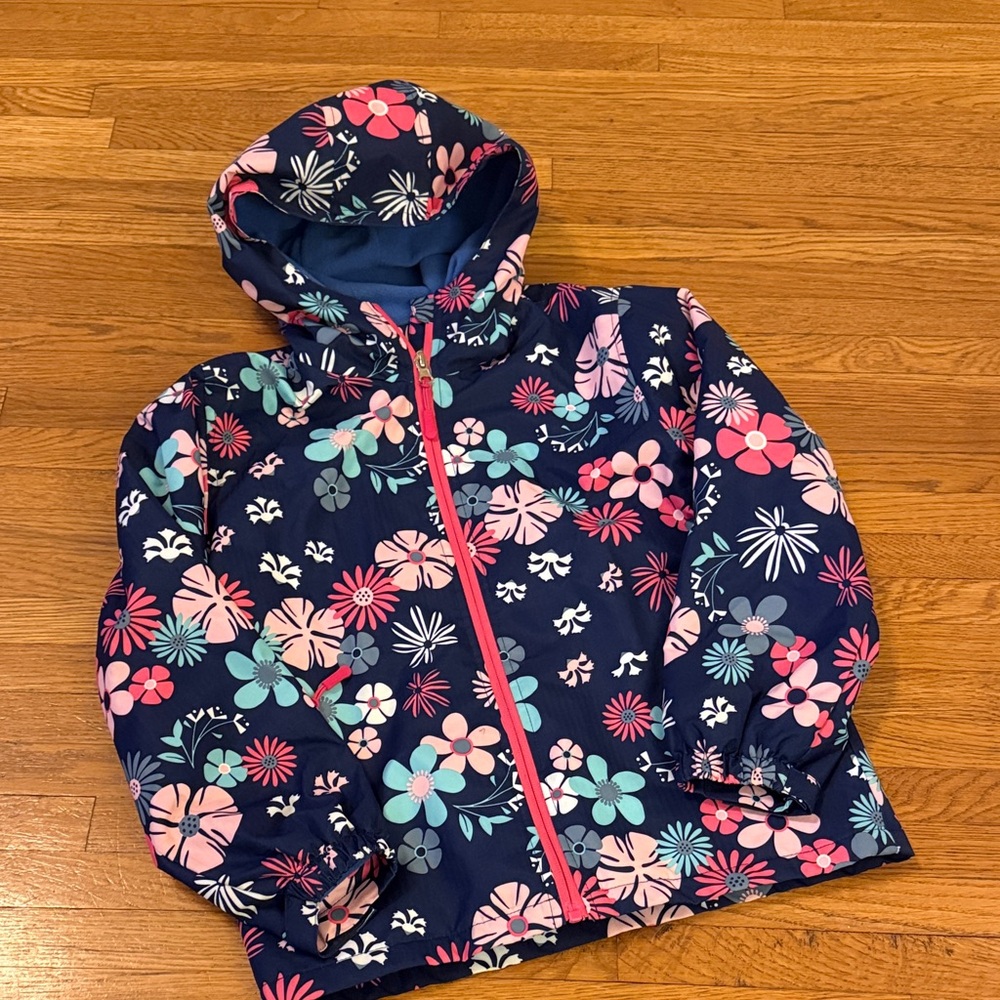 EUC Floral Hooded Rain Jacket with Pink Zipper